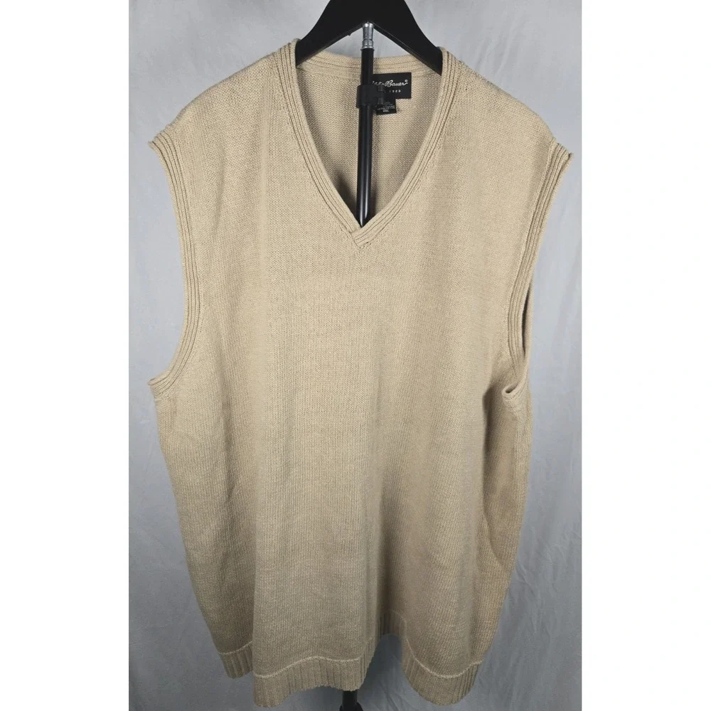 Vintage Y2K Eddie Bauer XXL Tall Linen Cotton Sweater Vest Beige Preppy Academia